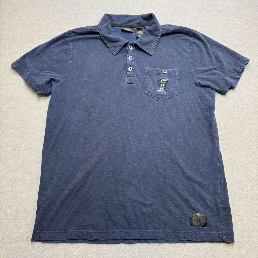 Harley-Davidson Polo Shirt Men's XL Navy Blue Short Sleeve Willi G #1 Crest Moto